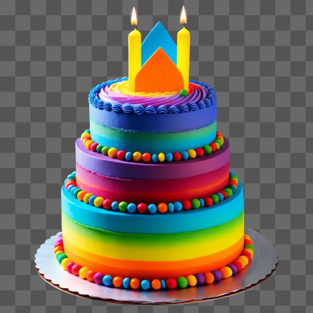 colorful birthday cake with a candle on top