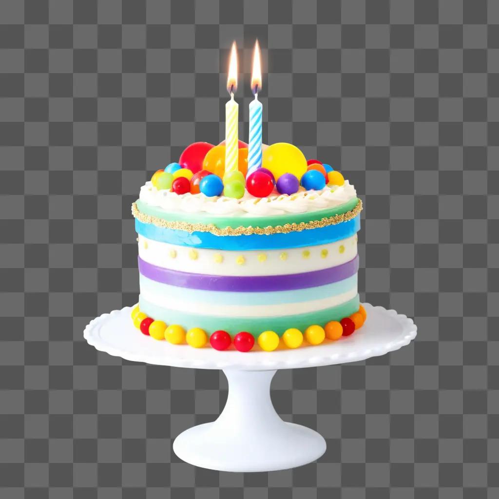 colorful birthday cake with candles and candies