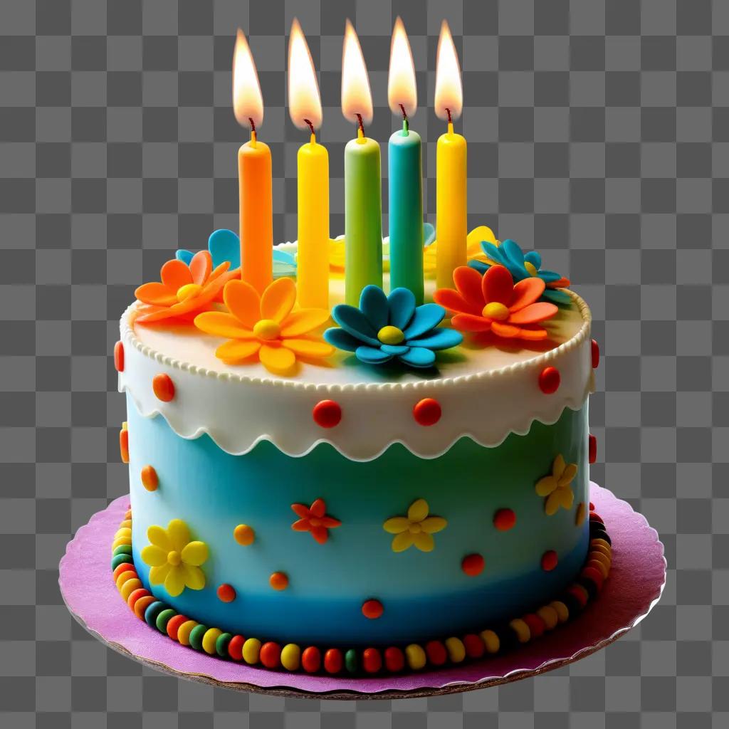 colorful birthday cake with candles on top