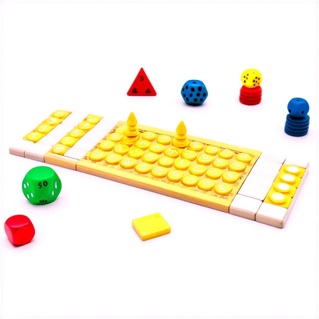 colorful board game with dice and a keyboard