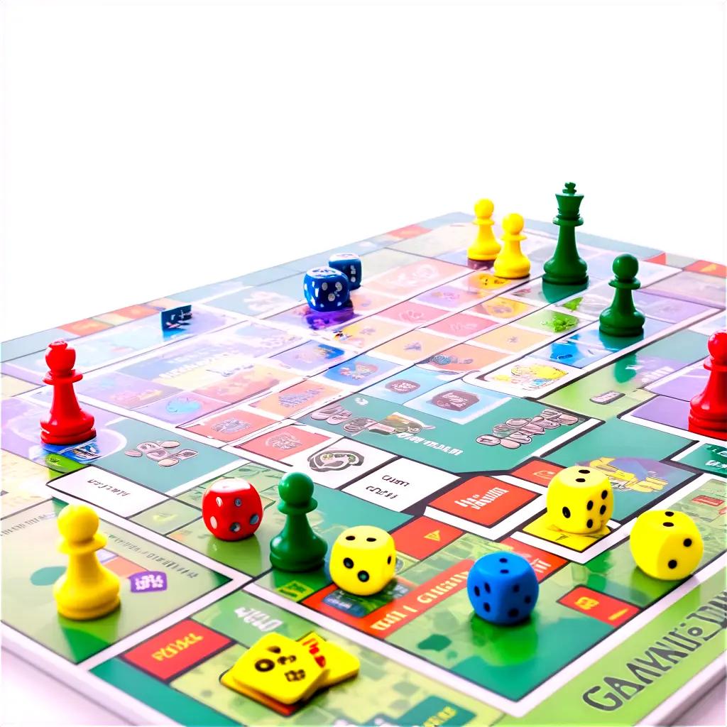 colorful board game with pieces and dice on it