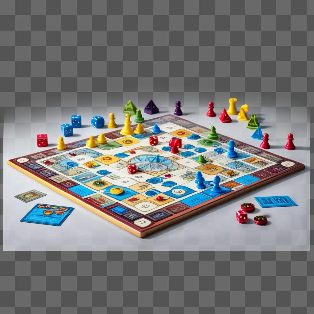 colorful board game with pieces on a white surface