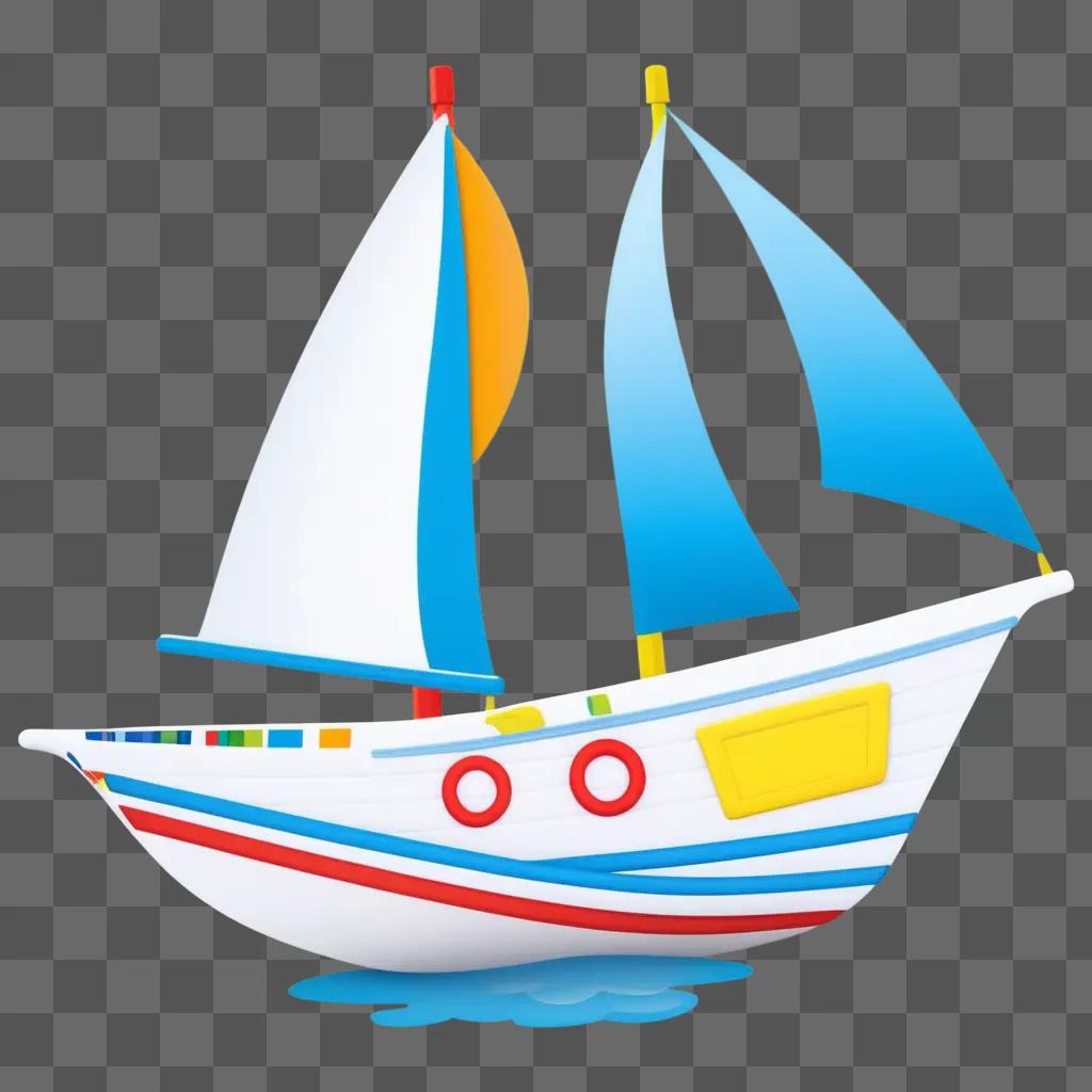 青い背景に子供のためのカラフルなボートの絵