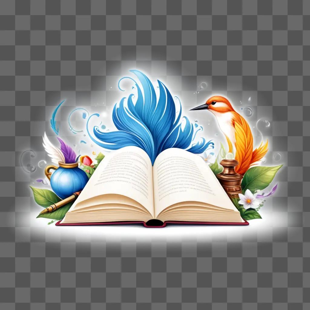 colorful book logo with a bird and an open book