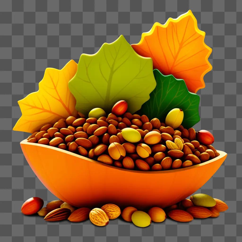 colorful bowl of nuts and leaves