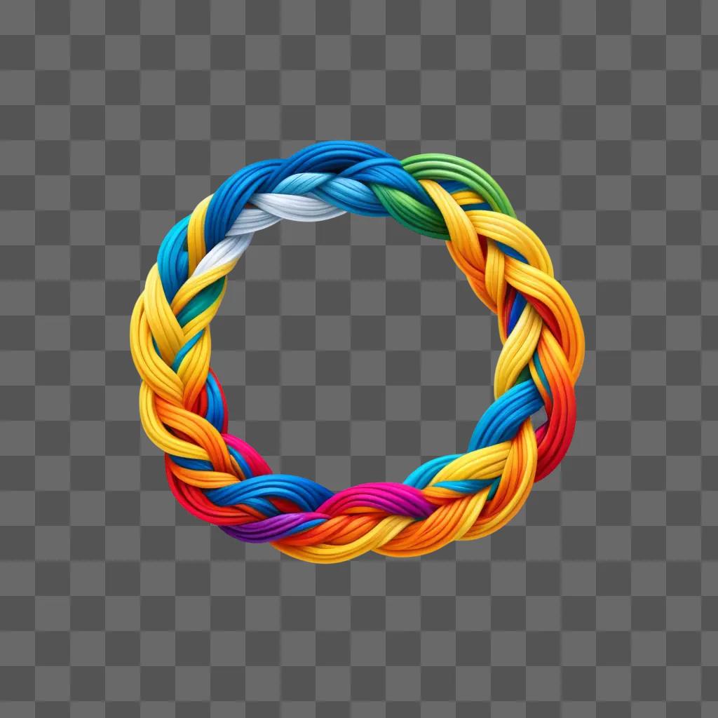 colorful braid forms a circle on a beige background