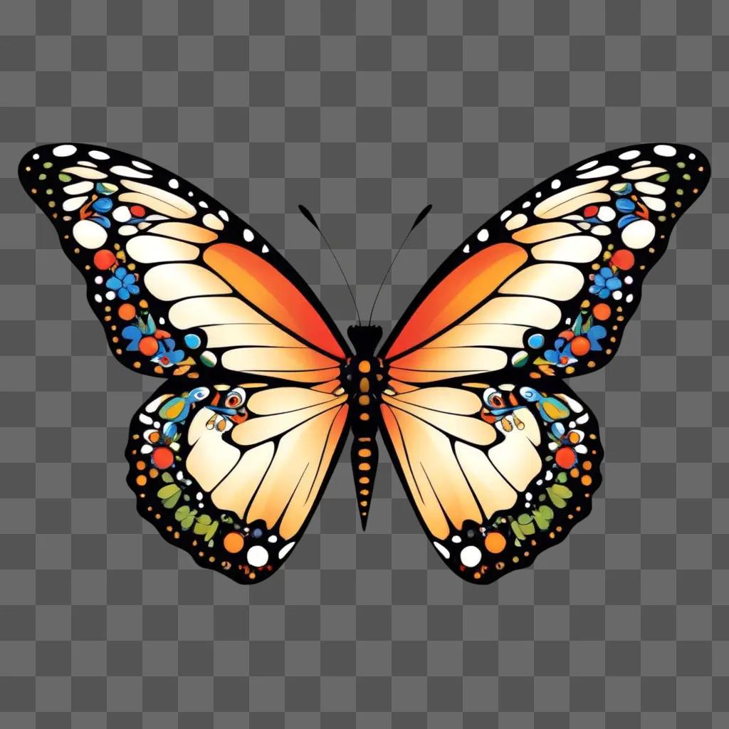 colorful butterfly clip art is shown on a brown background