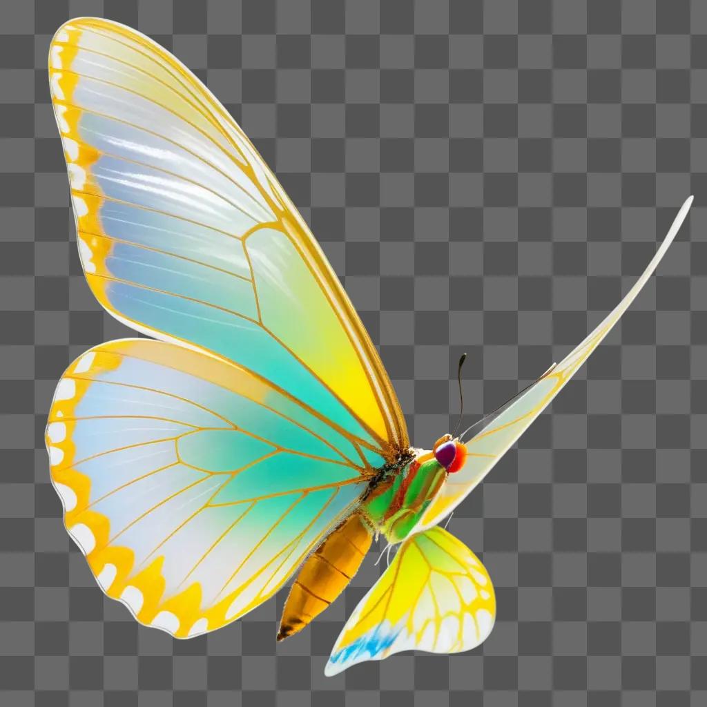 透明な背景にカラフルな蝶が飛ぶ