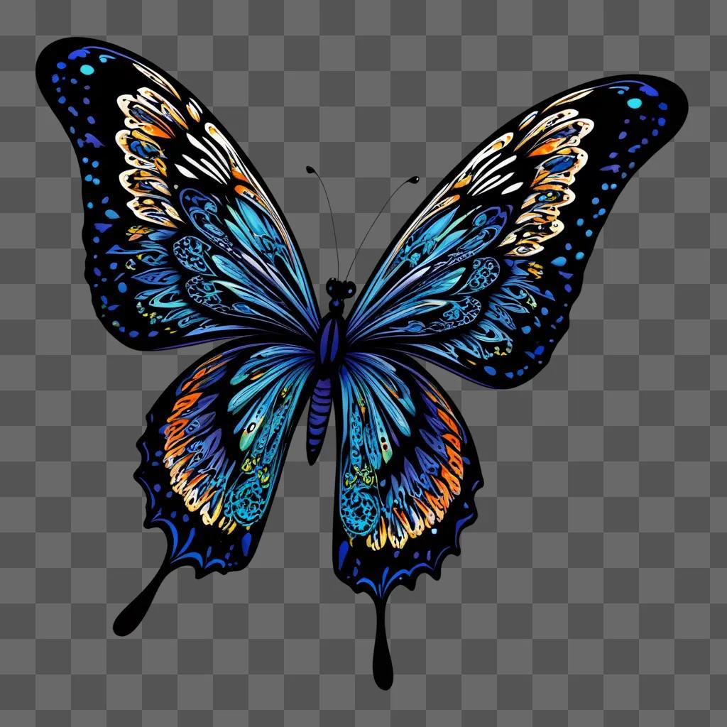 青い体とオレンジ色の羽を持つカラフルな蝶