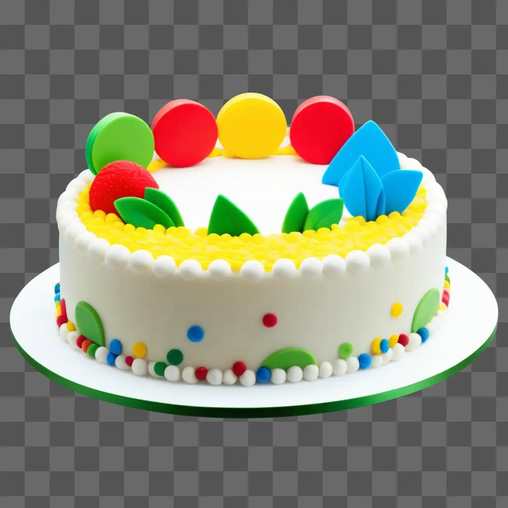 colorful cake with various drawings for kids