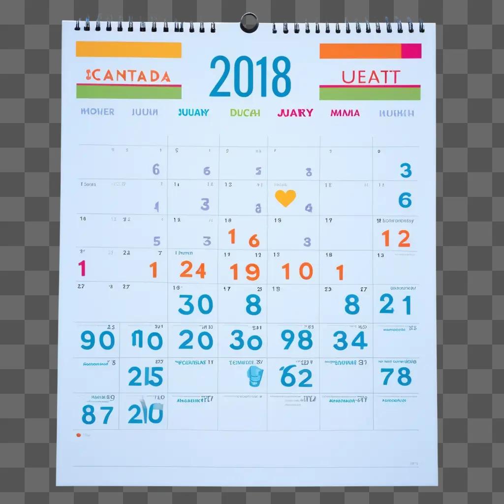 colorful calendar with numbers and words on it