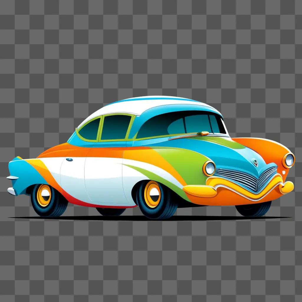 colorful cartoon car with a blue stripe