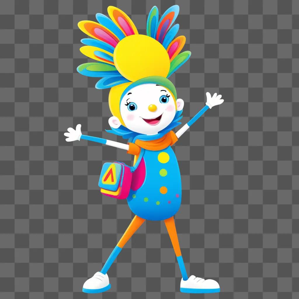 colorful cartoon clown with a backpack