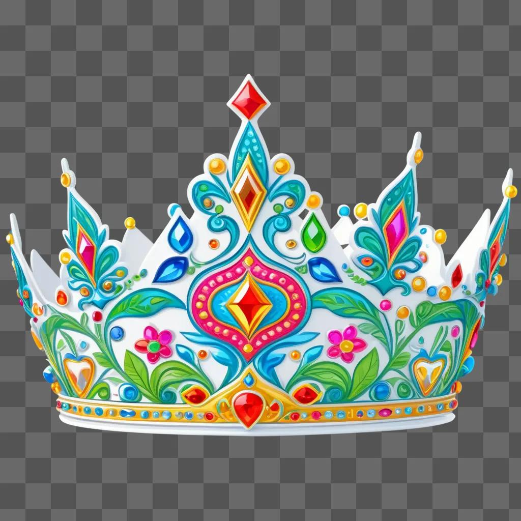 ダイヤモンドと花の装飾が施されたカラフルな漫画の王冠