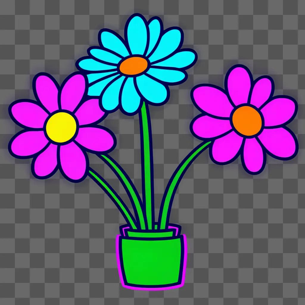 colorful cartoon flower in a pot on a blue background