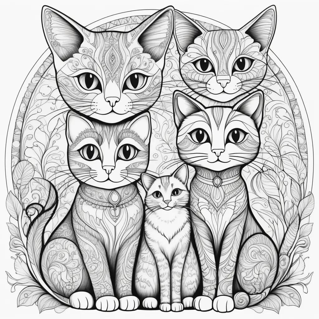 colorful cats coloring page with intricate details