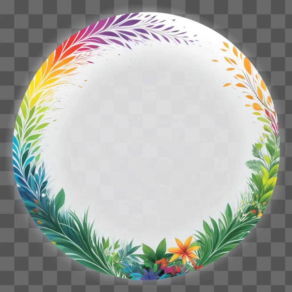 colorful circle frame with plants and leaves