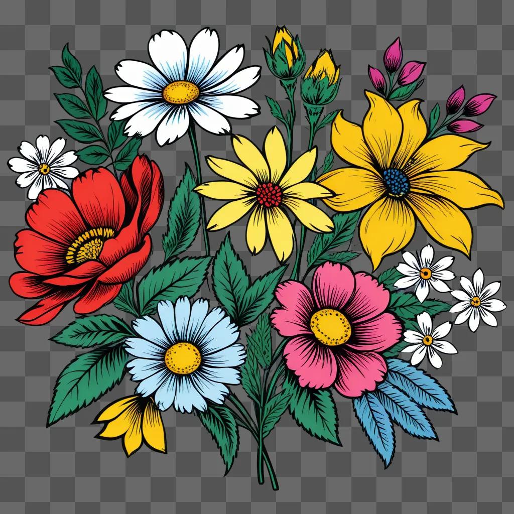 colorful clipart flower bouquet with yellow and white flowers