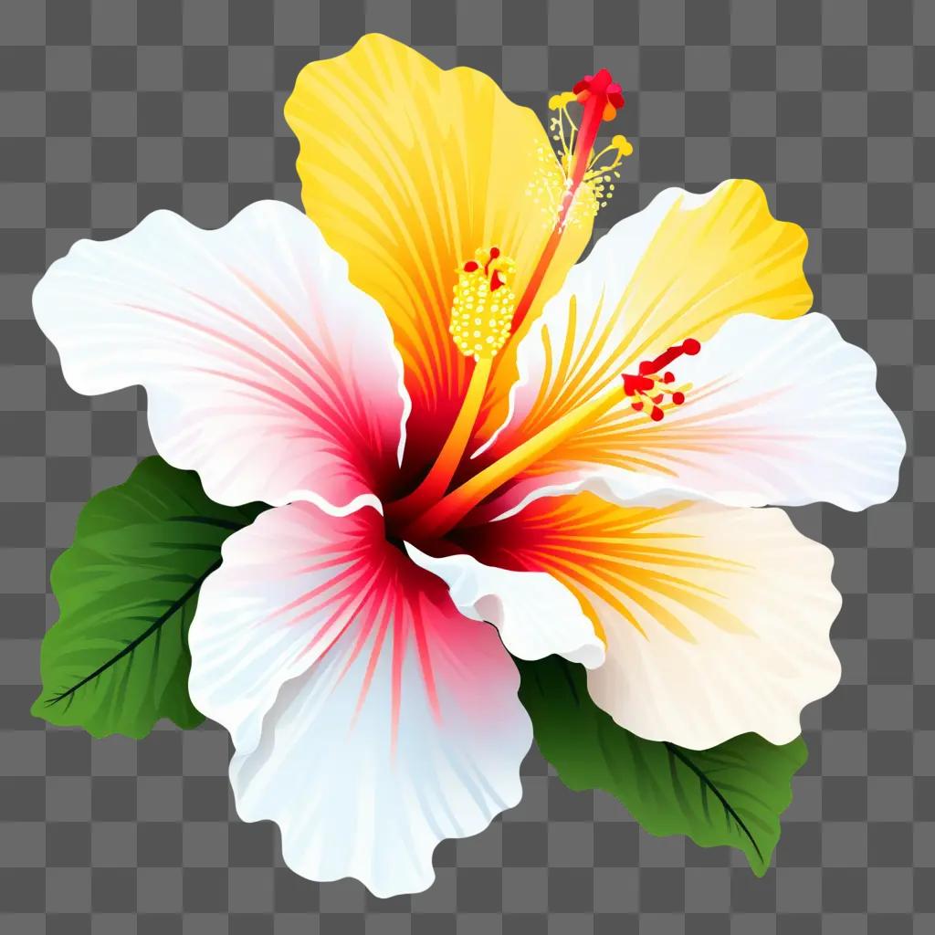 colorful clipart hibiscus flower with green leaves