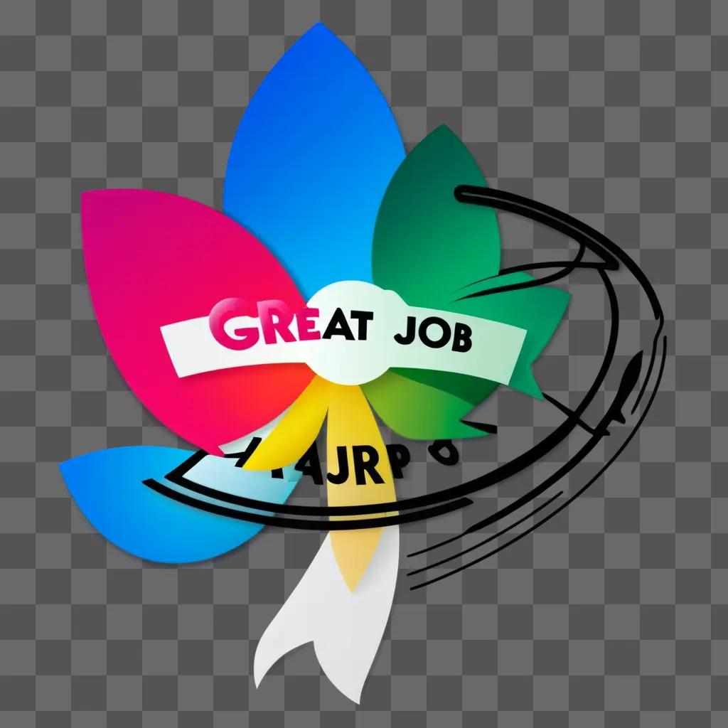 colorful clipart of a flower and a ribbon with the word great job