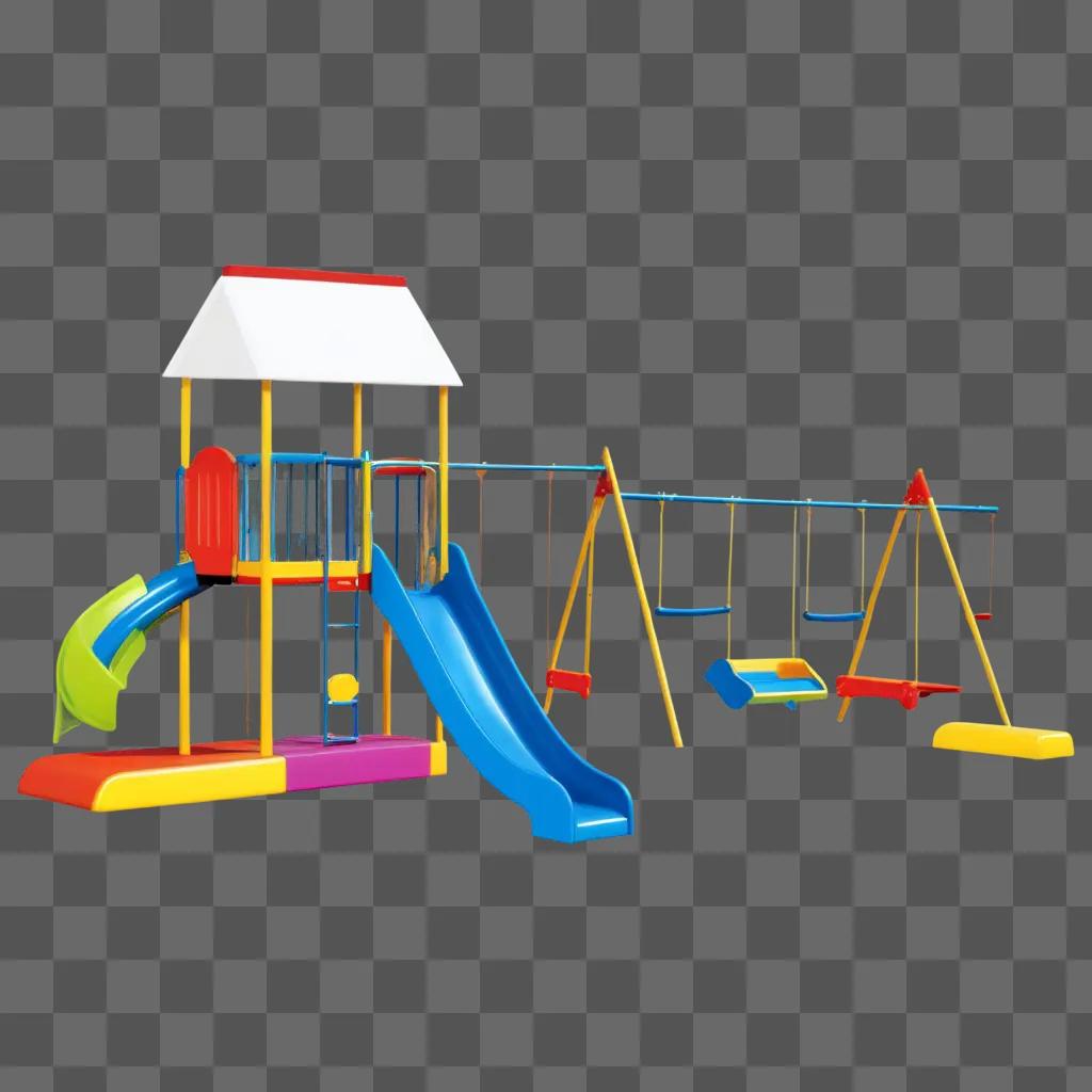 colorful clipart of a playground with a house and slides