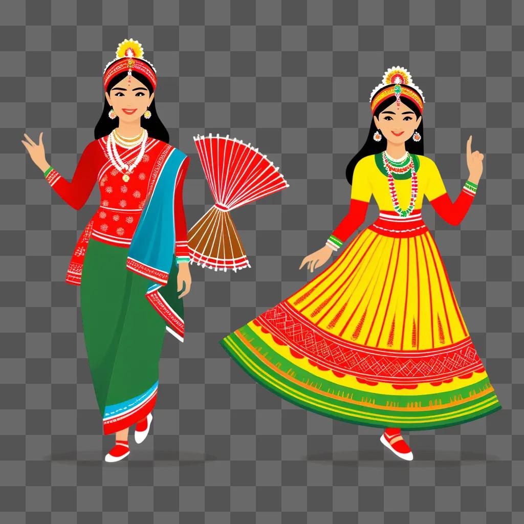 colorful clipart of two women in traditional dress