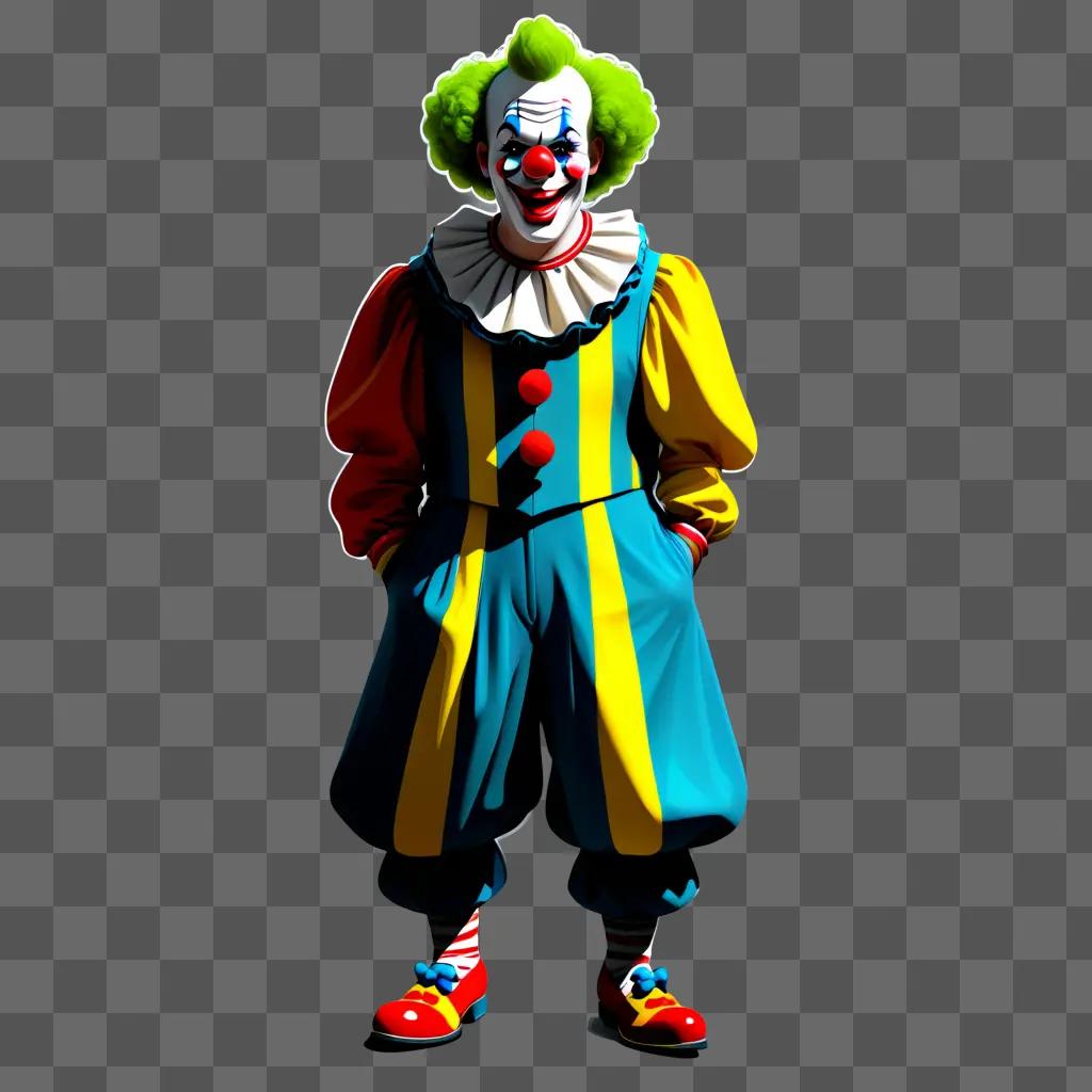 colorful clown illustration stands in front of a green background