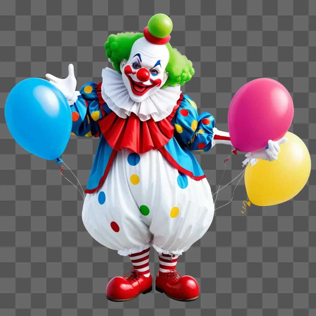 colorful clown with balloons in hand