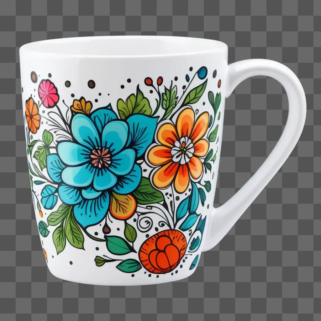 colorful coffee mug with floral clipart design