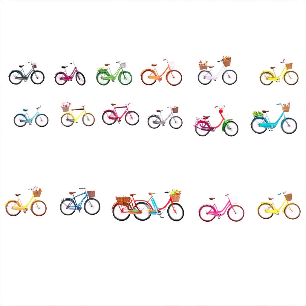 colorful collection of bikes on a white background