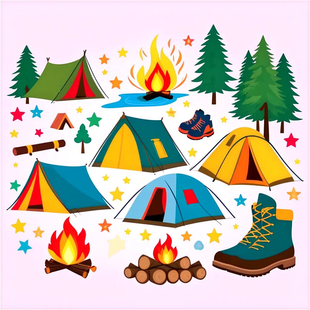 colorful collection of camping clipart