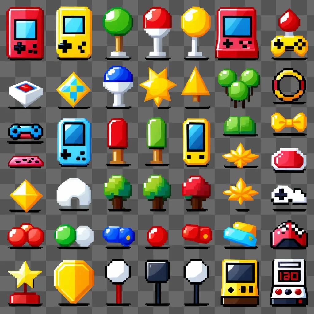 colorful collection of pixelated game graphics