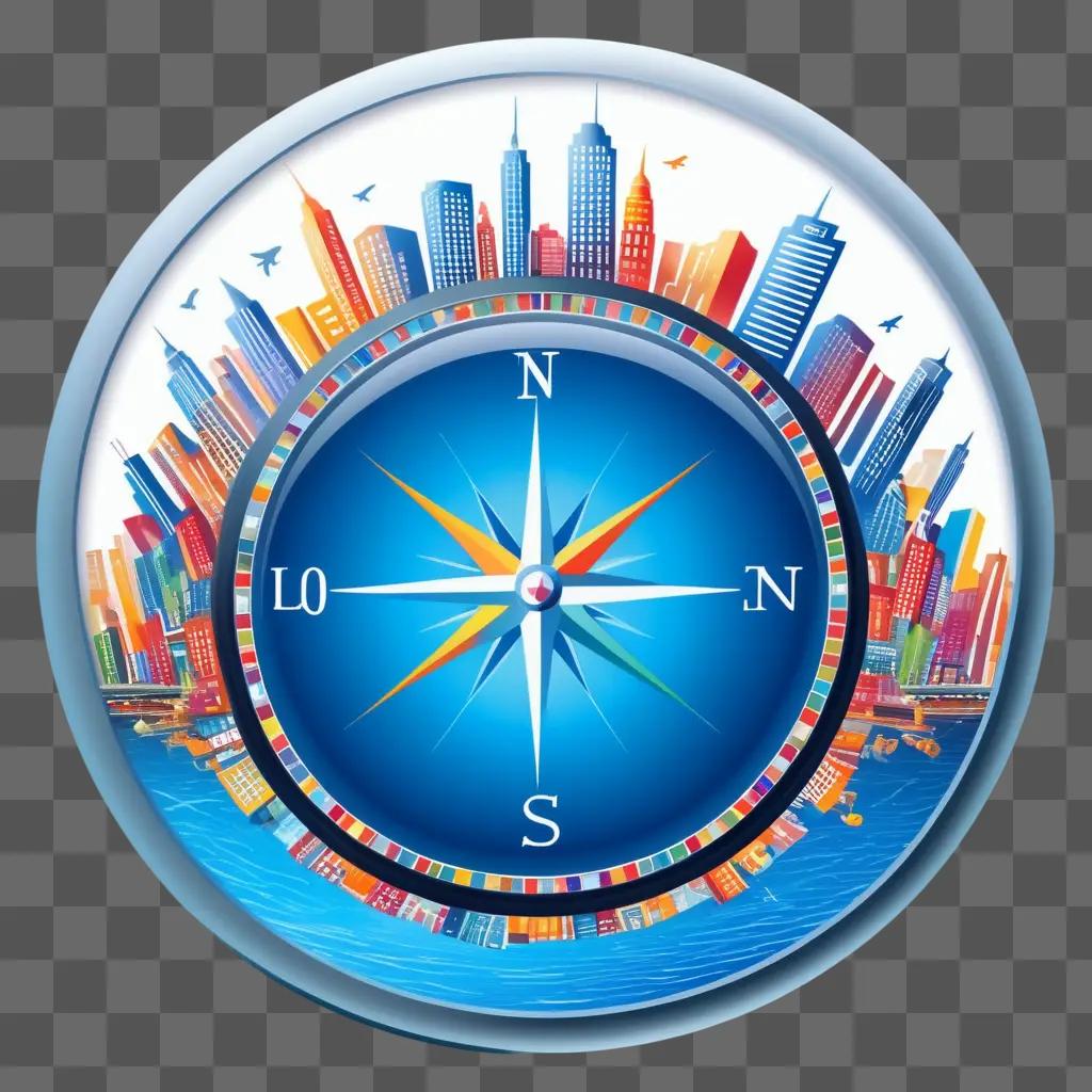 colorful compass with location icon on a blue background