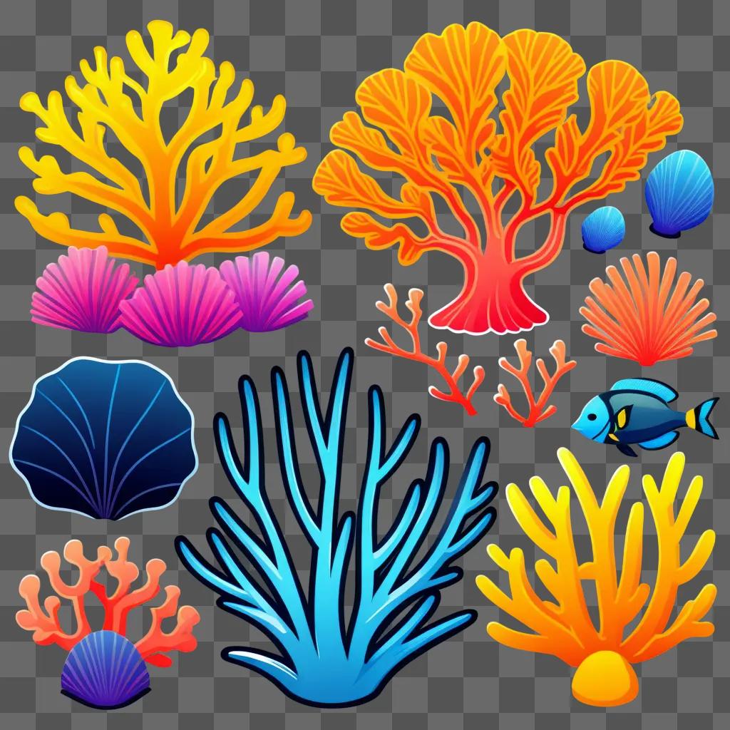 colorful coral reef with fish and seaweed