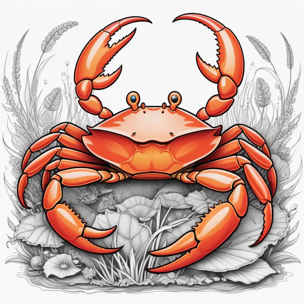 colorful crab coloring page with an orange shell