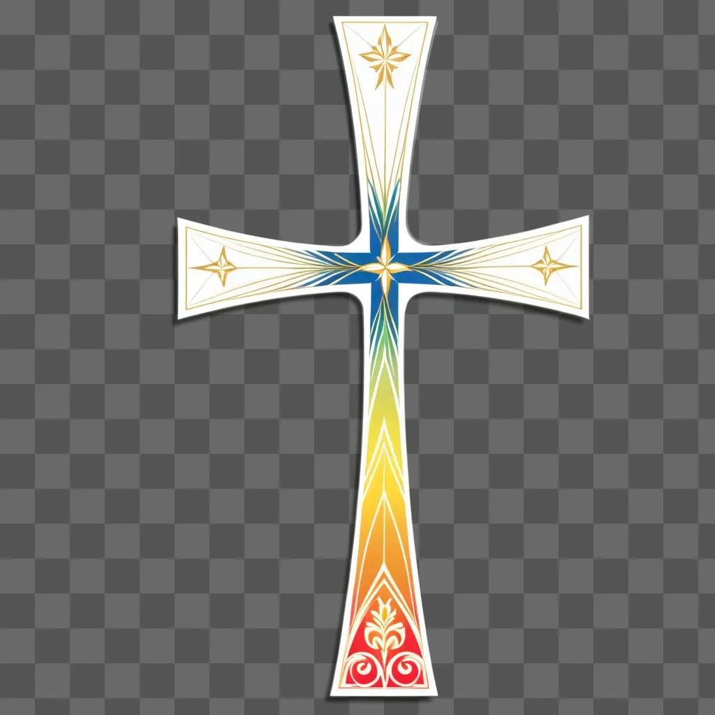 colorful cross with stars and designs