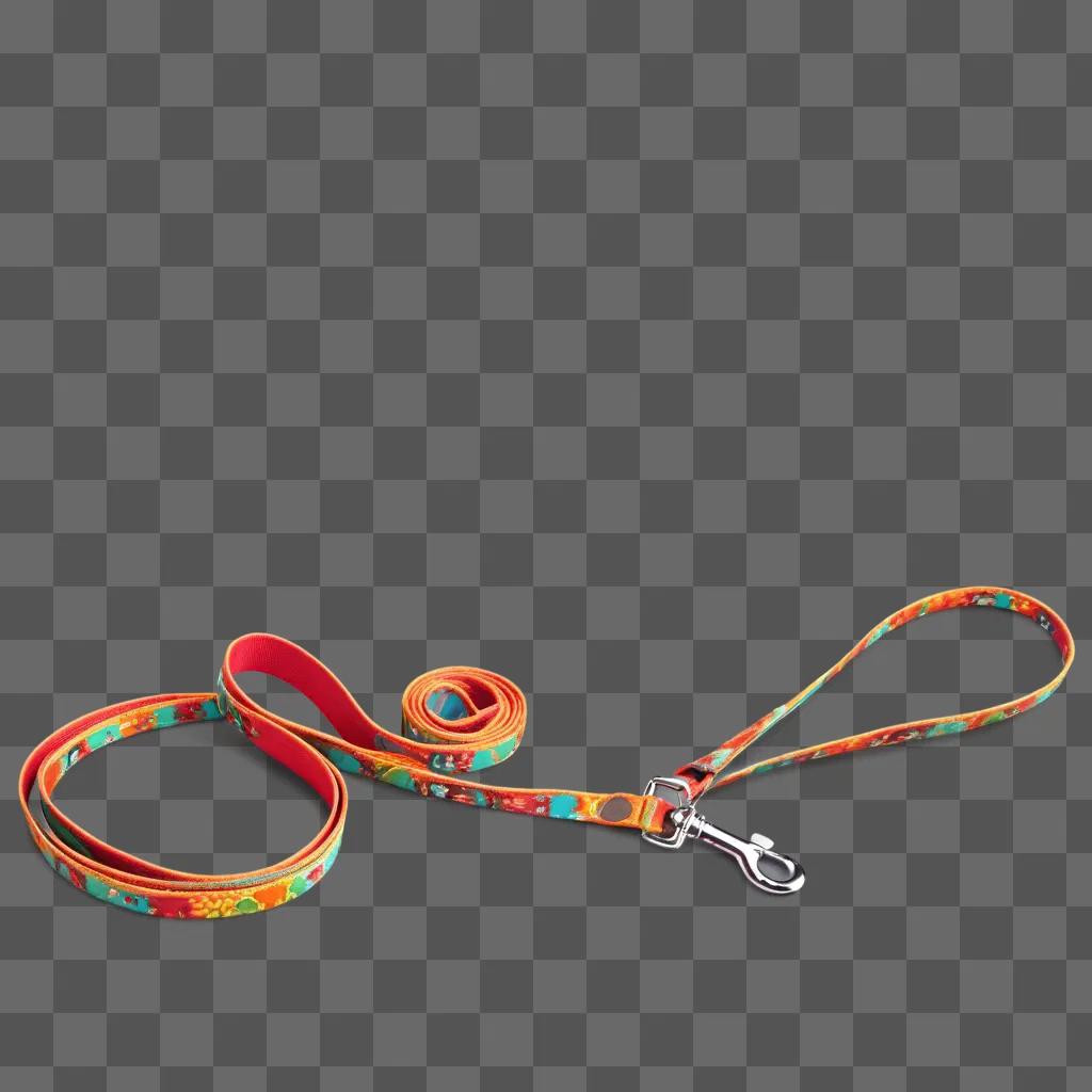 colorful dog leash sits on a brown surface