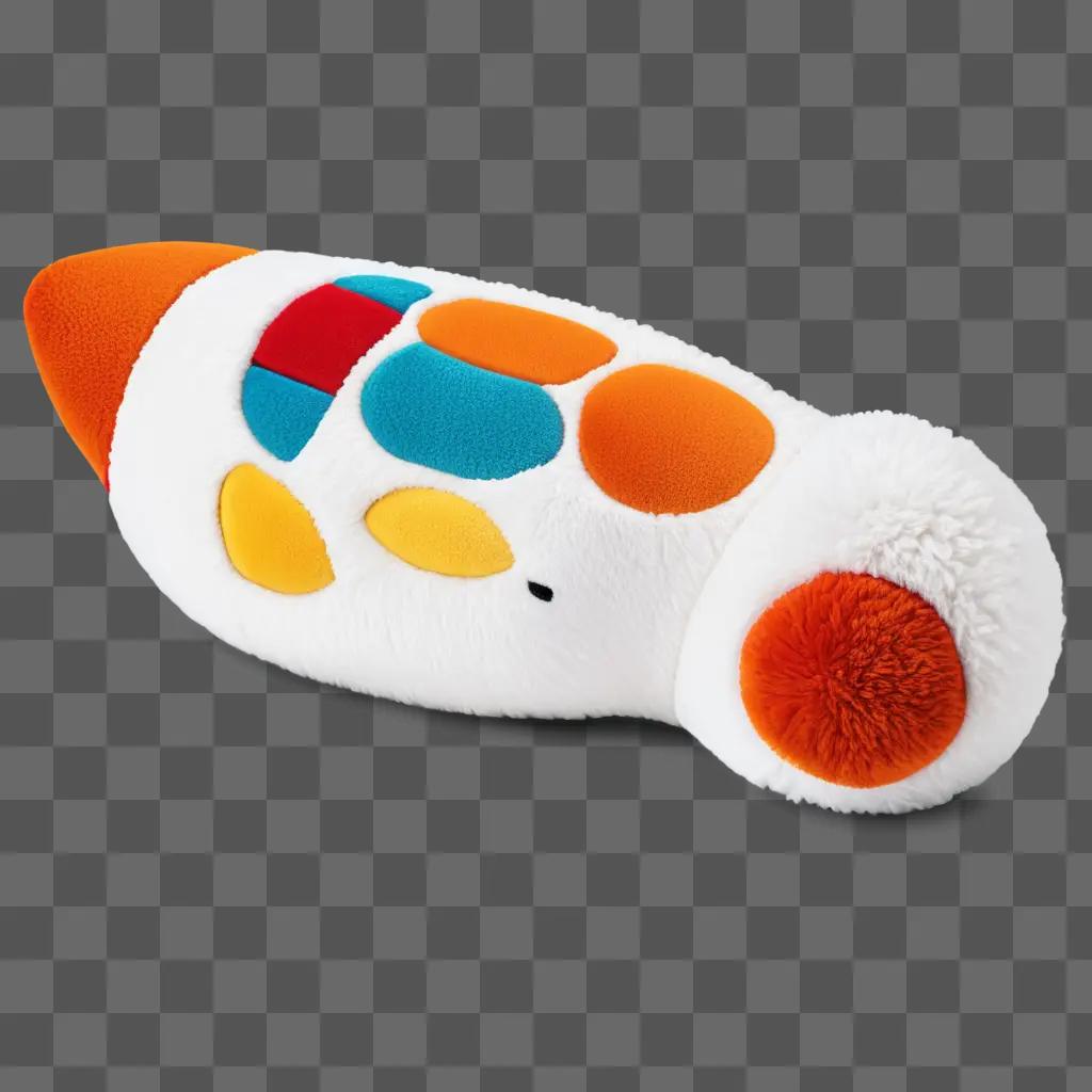 colorful dog toy sits on a beige surface