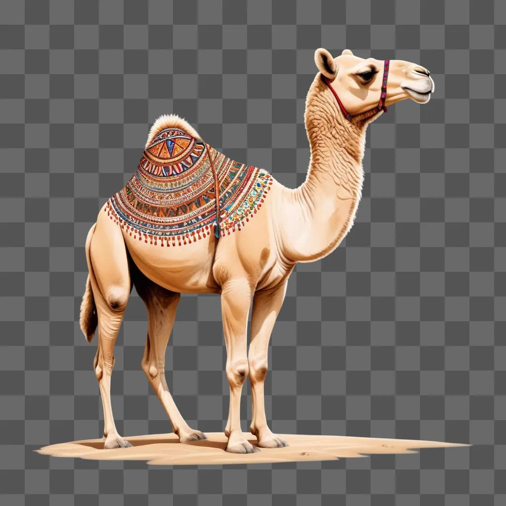 colorful drawing of a brown camel on a beige background