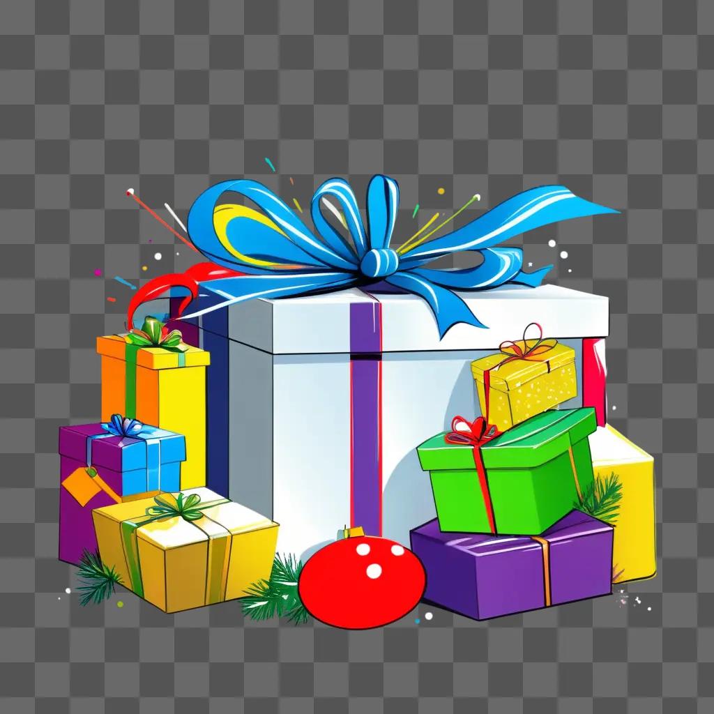 colorful drawing of a gift box with a bow