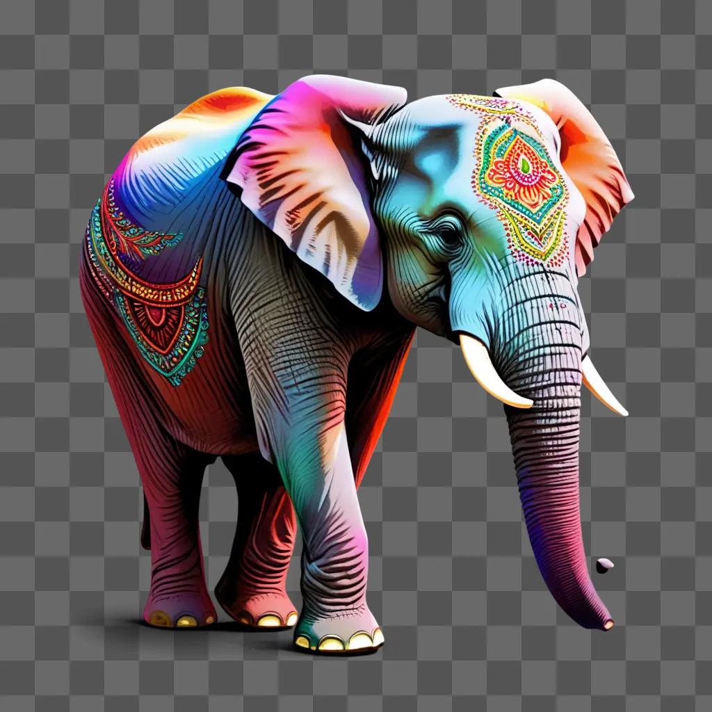 colorful drawing of an elephant with intricate designs