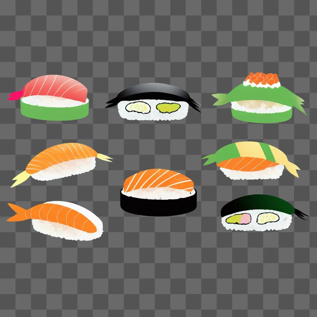 colorful drawing of sushi on a beige background