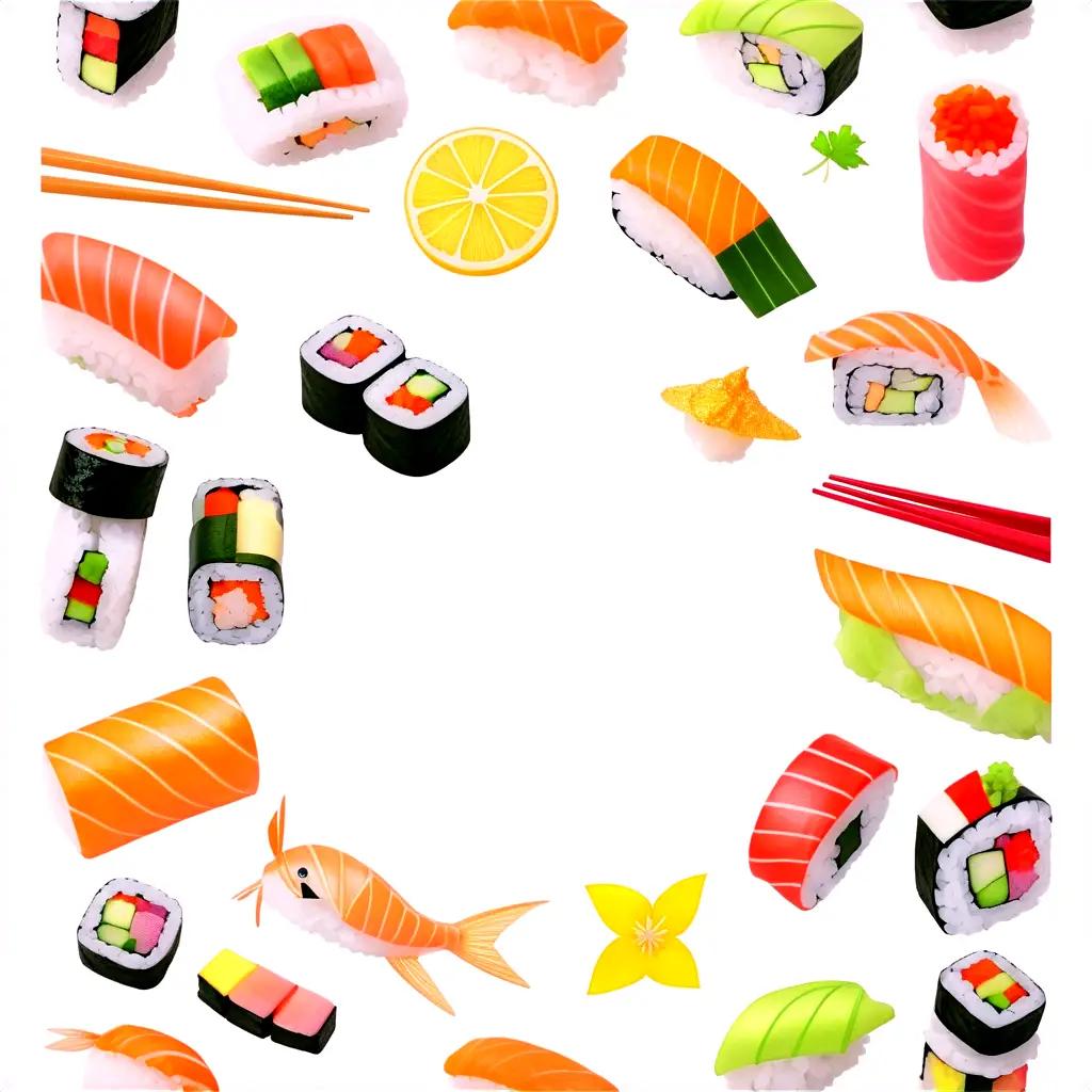 colorful drawing of sushi rolls and fish