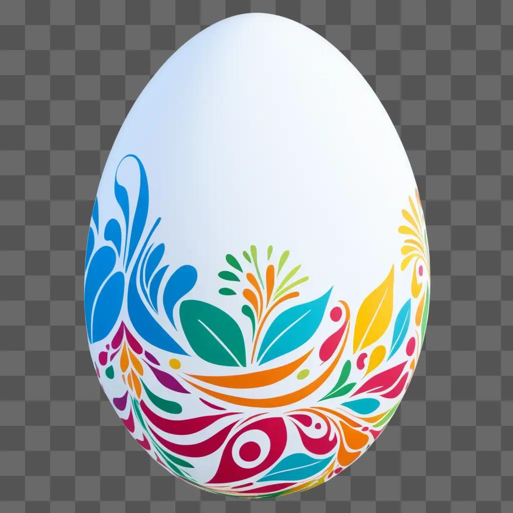 colorful egg has a side view drawing of leaves