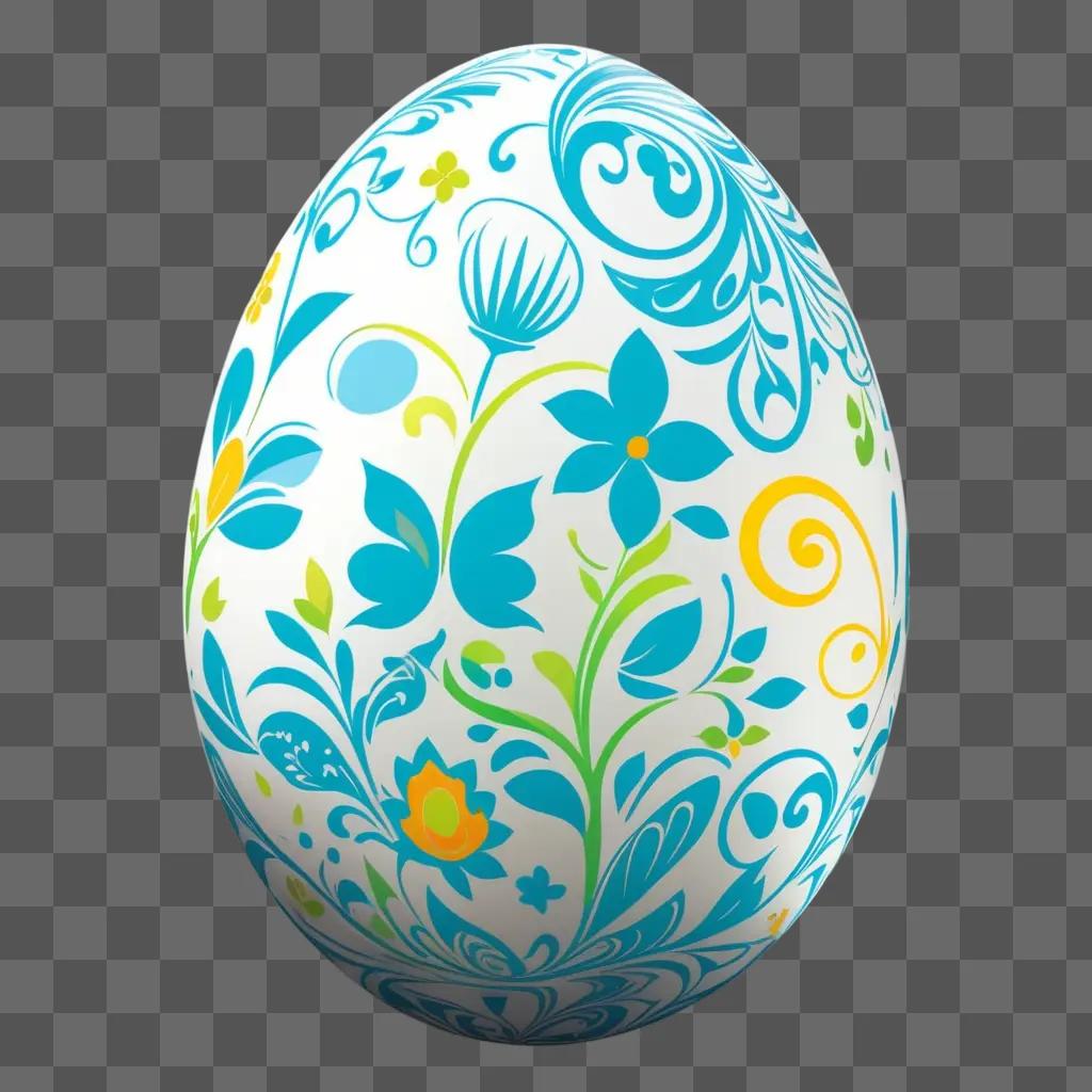 colorful egg with swirly designs on a blue background