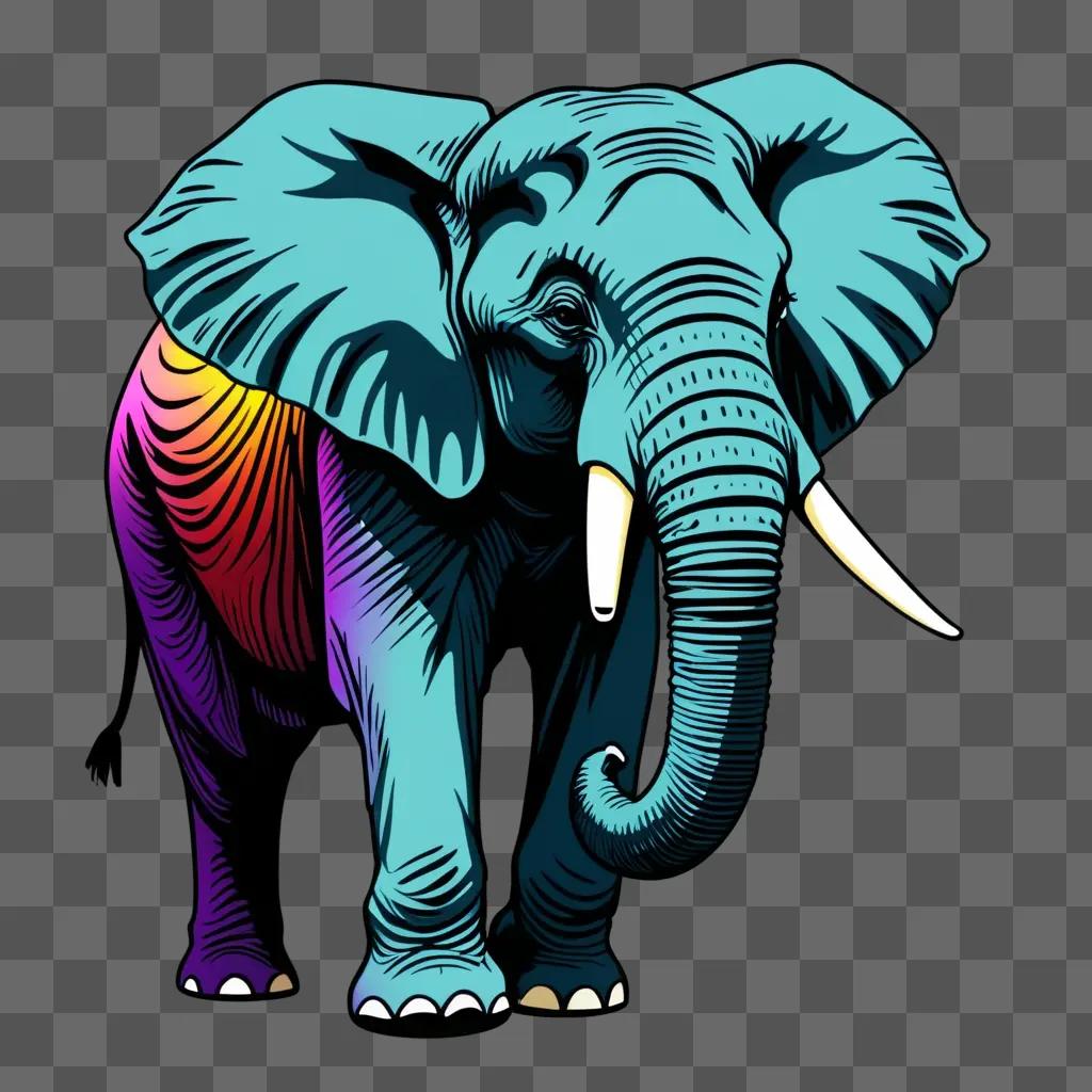 colorful elephant drawing with a black and white outline
