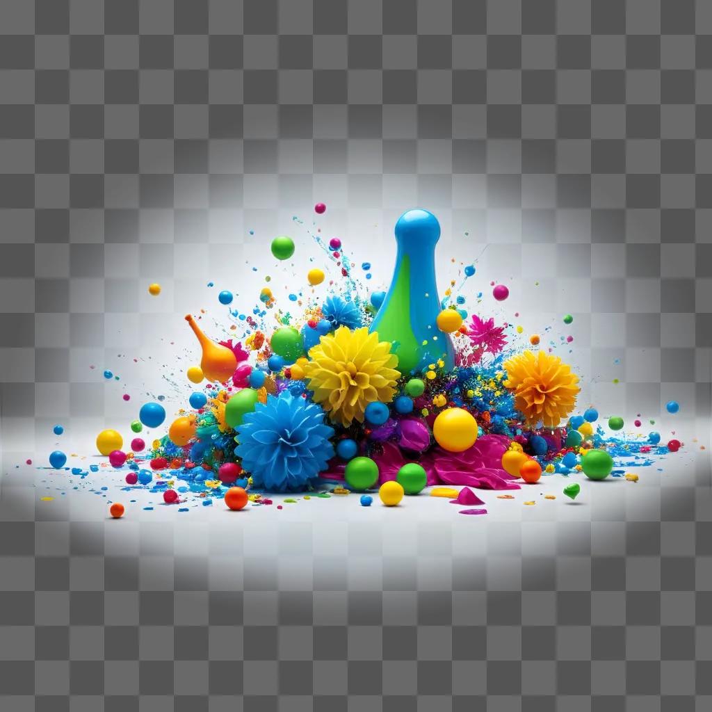 colorful explosion of random objects in the air