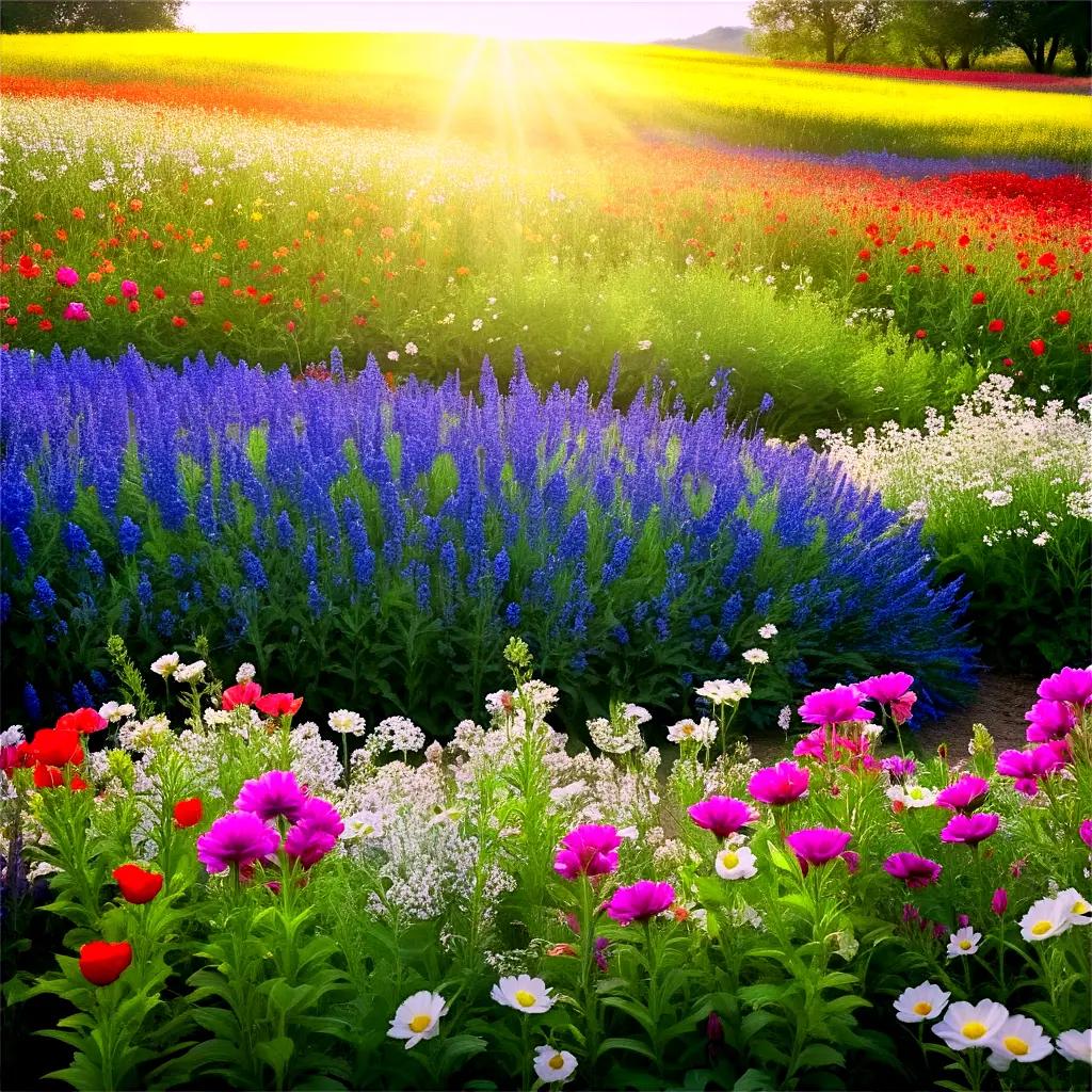 colorful field of flowers at sunset