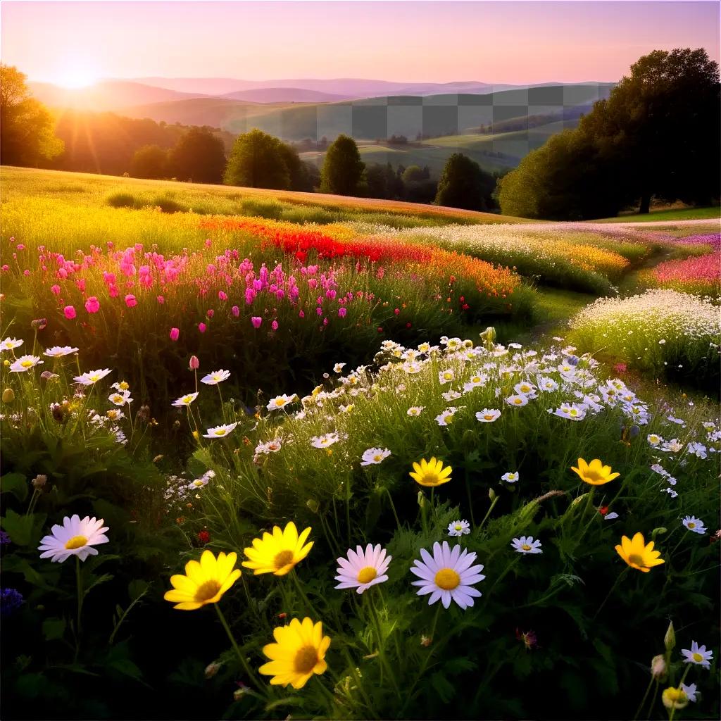 colorful field of flowers in the distance