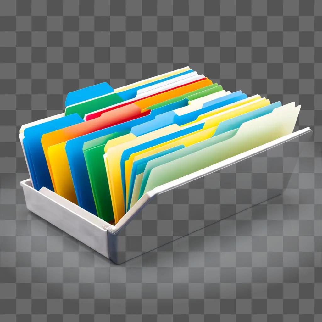 colorful file folder sits in a holder